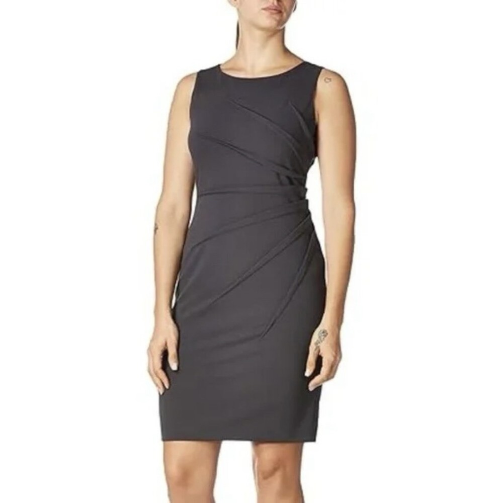 Calvin Klein Gray Sunburst Seam Stretch Crepe Sleeveless Sheath Dress Size 6‎